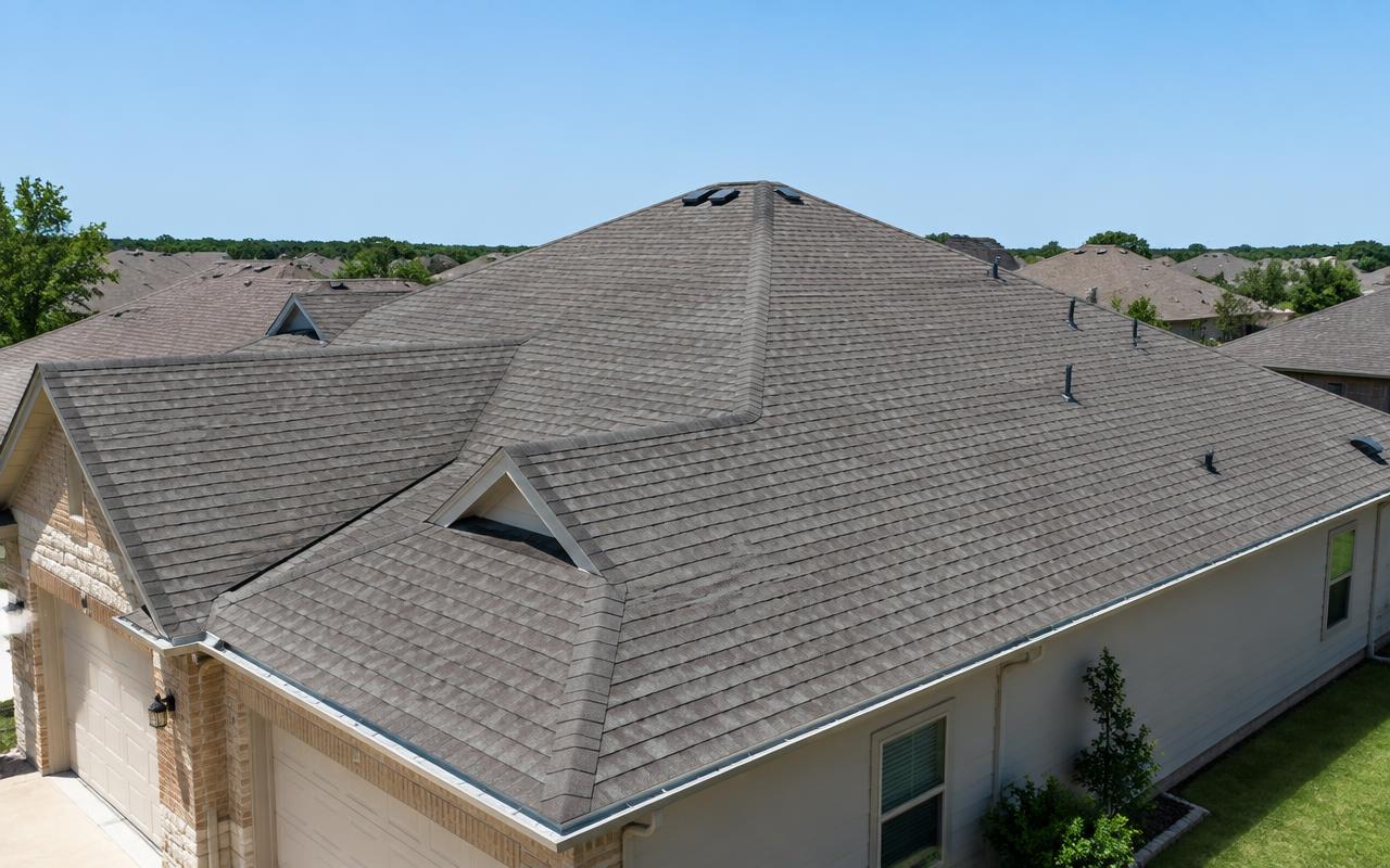Roof before and after solar panel array installation — before